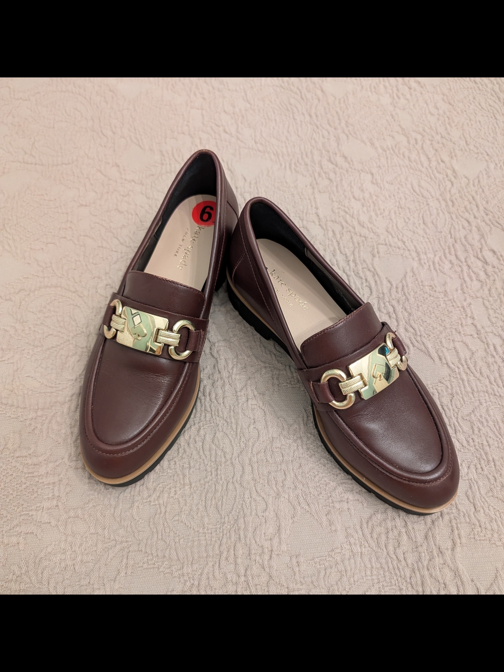 Kate Spade NY Burgundy Leather Loafers with Gold Accent